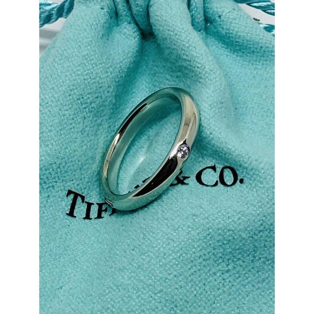 TIFFANY & CO PERETTI PT950 Platinum Single Diamond Wedding Band Stack Ring 5